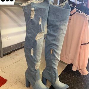 OVER THE KNEE DENIM BOOTS